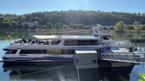 Koblenz, Germany, August 12, 2026 selective focus passenger cruise ship app.. Stock Footage 344930507