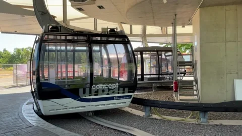 Koblenz, Germany, August 12, 2026 selective focus gondola cabins waiting at.. Stock Footage 344932125