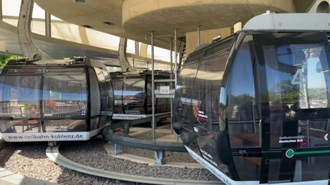 Koblenz, Germany, August 12, 2026 selective focus gondola lift cabins at th.. Stock Footage 344932409