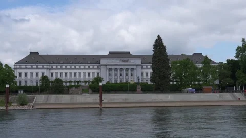 Koblenz Schloss Steps Viewed From Moving Boat Stock Footage 320238152