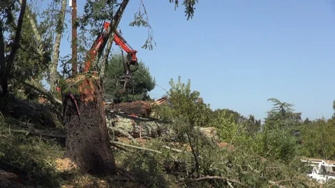 Kobota front end loader moving towards edge of slope, arm dangling Stock Footage 123618755