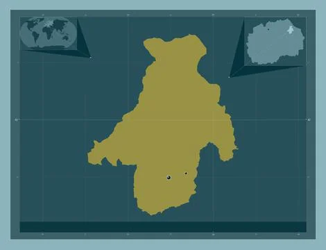 Kocani, Macedonia. Solid color shape. Locations of major cities of the region Stock Illustration