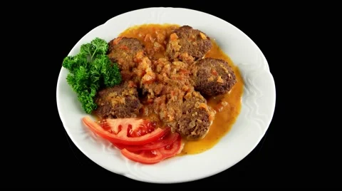 Kofta Kebabs with fried onions and fresh tomatoes, loop Video stock 61708533