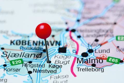 Koge pinned on a map of Denmark Stock Photos