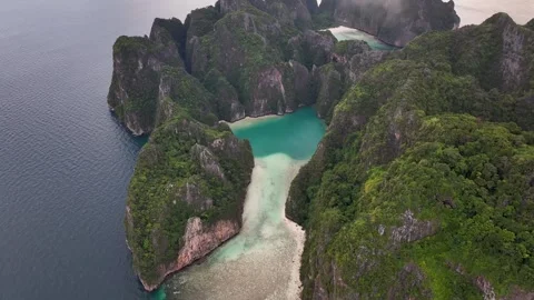 Koh Phi Phi Lee Island. Famous tourist attraction in Thailand. Drone shot Stock Footage 305159002
