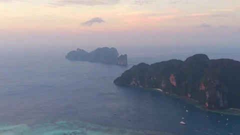 Koh Phi Phi Lee Island In Thailand At Sunset, With Steep Limestone Cliffs And Stock Footage 334775184