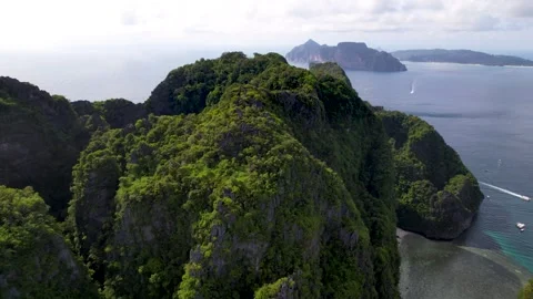 Koh Phi Phi Lee panoramic aerial of Maya Bay and Phi Leh Bay. High quality 4k Stock Footage 310174073