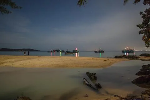 Koh Rong Island beach on a quiet night. Stock Photos