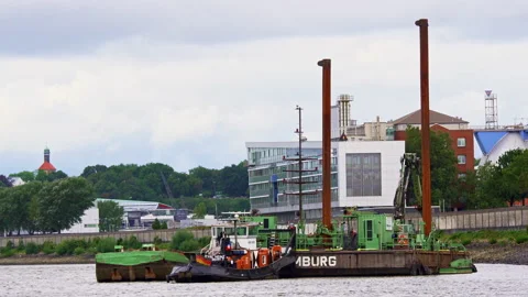 Köhlbrand river dredging platforms trading port of Hamburg Stock Footage 166314061
