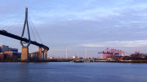 Köhlbrandbrücke, Hamburg, Hafen 스톡 동영상 57769341
