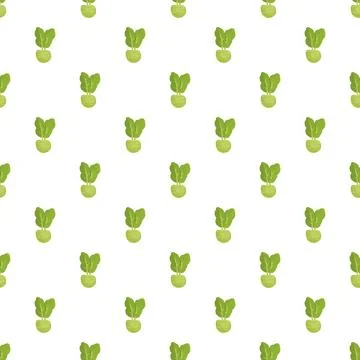 Kohlrabi vegetable pattern background with green leaves Stock Illustration