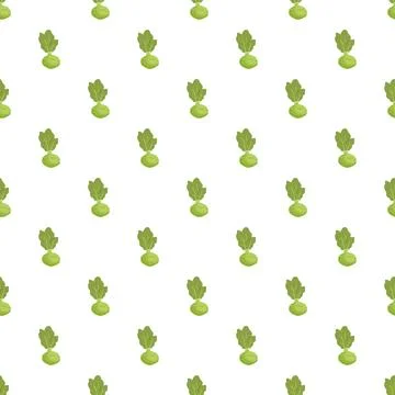 Kohlrabi vegetable seamless pattern with fresh green leaves Illustrazione stock