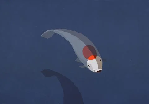 Koi Carp fish with red dot on back below water surface Illustrazione stock