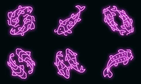 Koi carp icons set vector neon Stock Illustration