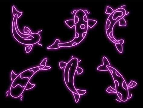 Koi carp icons set vector neon Stock Illustration