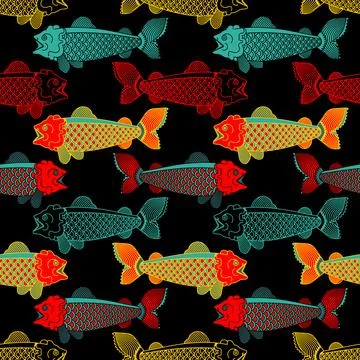 Koi Carp pattern seamless. Japanese Goldfish background Stock Illustration