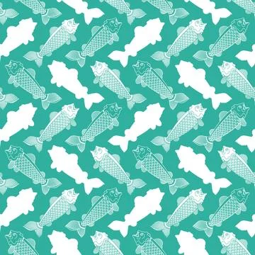 Koi Carp pattern seamless. Japanese Goldfish background Stock Illustration