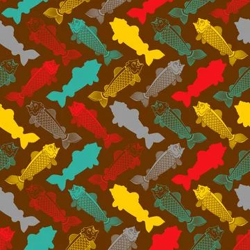 Koi Carp pattern seamless. Japanese Goldfish background Stock Illustration