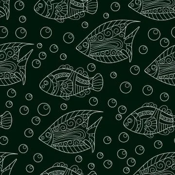 Koi Carp seamless background. Dark blue and gold Stock Illustration