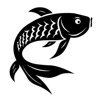 Koi fish black vector icon on white background Stock Illustration