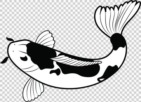 Koi fish is gliding in flat design with flowing fins and dark patches on Ilustración de archivo