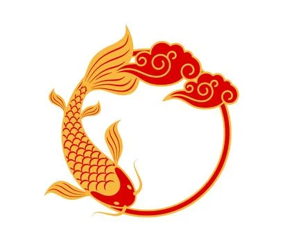 Koi fish oriental round frame with Asian ornament Stock Illustration