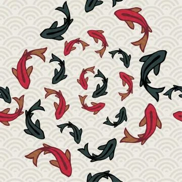 Koi fish pond seamless pattern of asian art Stock Illustration