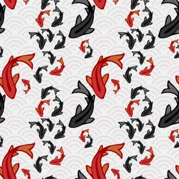 Koi fish pond seamless pattern of asian art Stock Illustration