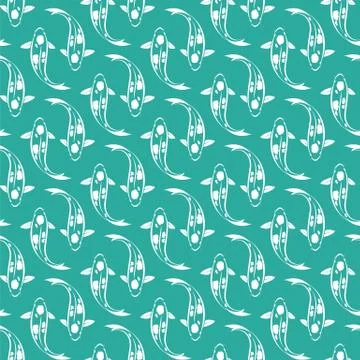Koi fish vector art background design for fabric and decor. Seamless pattern Stock Illustration