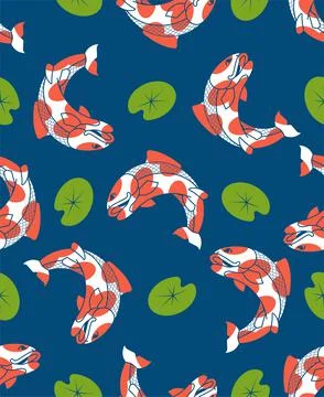 Koi pattern seamless. brocade carp background. Japanese fish texture Stock Illustration
