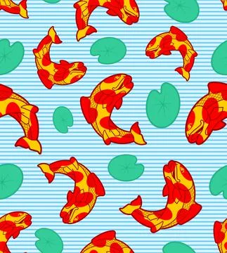 Koi pattern seamless. brocade carp background. Japanese fish texture Stock Illustration