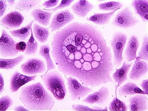 Koilocytes, squamous epithelial cells, altered by human papillomavirus Stock Photos
