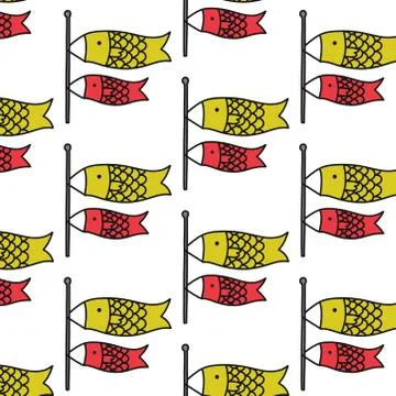 Koinobori seamless doodle pattern, vector color illustration Stock Illustration