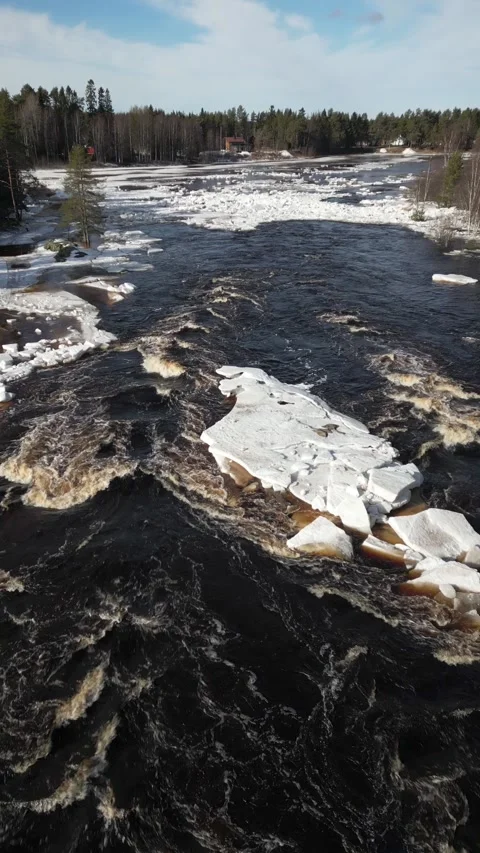 Koitelinkoski rapids in early spring, Oulu Finland Stock Footage 331500498