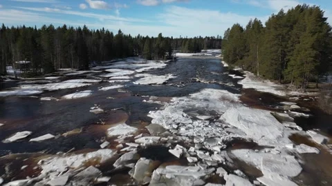 Koitelinkoski rapids in early spring, Oulu Finland Stock Footage 331500739