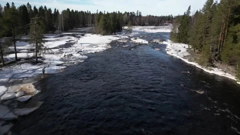 Koitelinkoski rapids in early spring, Oulu Finland Видео 331500913