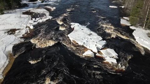 Koitelinkoski rapids in early spring, Oulu Finland Stock Footage 331500994