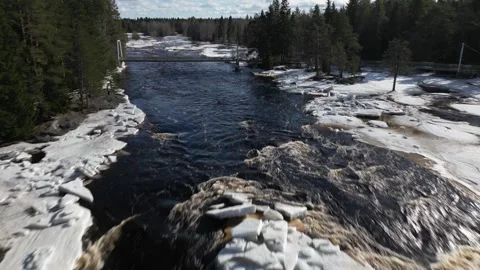Koitelinkoski rapids in early spring, Oulu Finland Stock Footage 331501052
