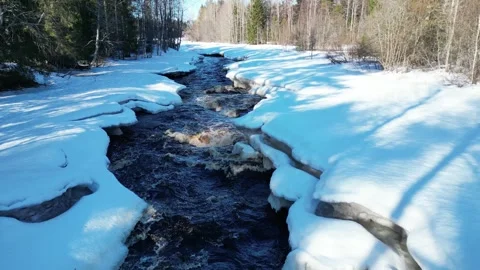 Koitelinkoski rapids in early springtime, Oulu Finland Stock Footage 303885361