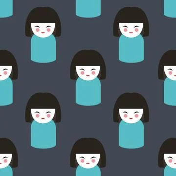 Kokeshi seamless pattern, vector hand draw illustration Stock Illustration