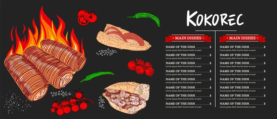 Kokorec hand drawn vector design. Stock Illustration