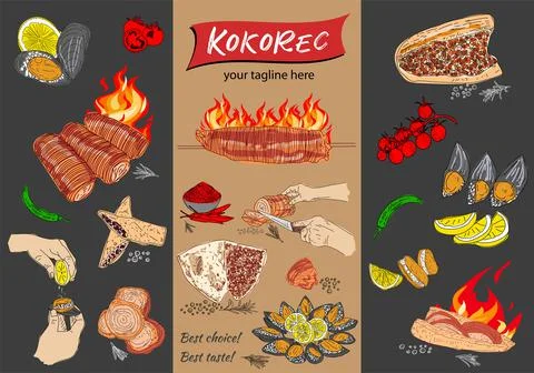 Kokorec hand drawn vector design. Stock Illustration