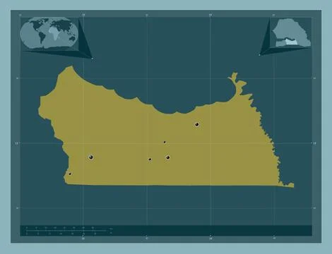Kolda, Senegal. Solid color shape. Locations of major cities of the region 库存插图