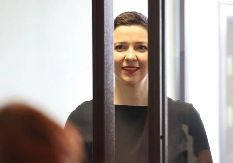 Kolesnikova and Znak on trial, Minsk, Belarus - 04 Aug 2021 Stock Photos