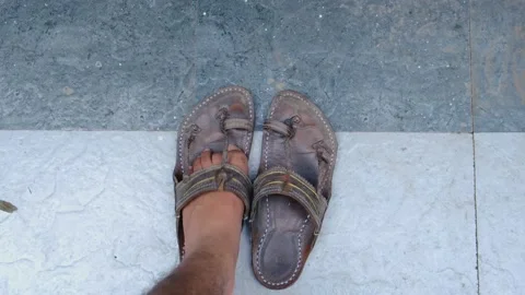 Kolhapuri Chappal ( Local floaters or sleepers from India ) Stock Footage 161950728