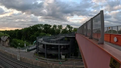 Kolin Train Routes: Riverside View Near City Center and Main Station Stock Footage 244980090