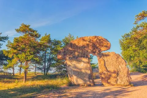 Kolka. Latvia. August 12, 2021. Stone Monument Taken by the Sea at Cape Kolka Stock Photos