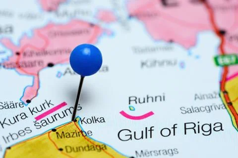 Kolka pinned on a map of Latvia Stock Photos