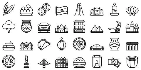 Kolkata icons set outline vector. India city Ilustración de archivo