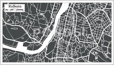 Kolkata India City Map in Retro Style. Outline Map. Stock Illustration
